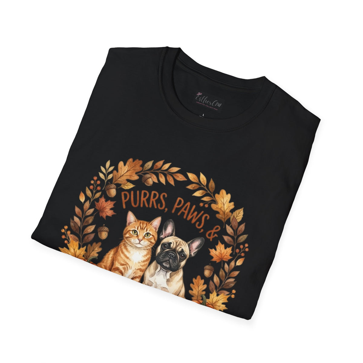 Purrs, Paws & Pumpkin Spice T-Shirt — Fall Cat & Dog Autumn Tee