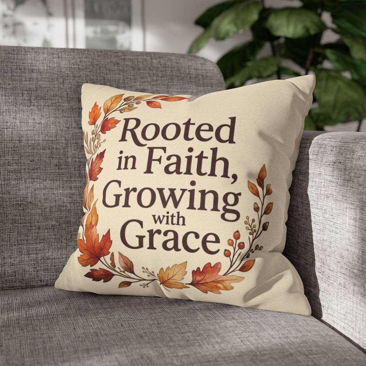 Faith Pillow - "Rooted in Faith, Growing with Grace" Fall Decorative Throw Pillowcase