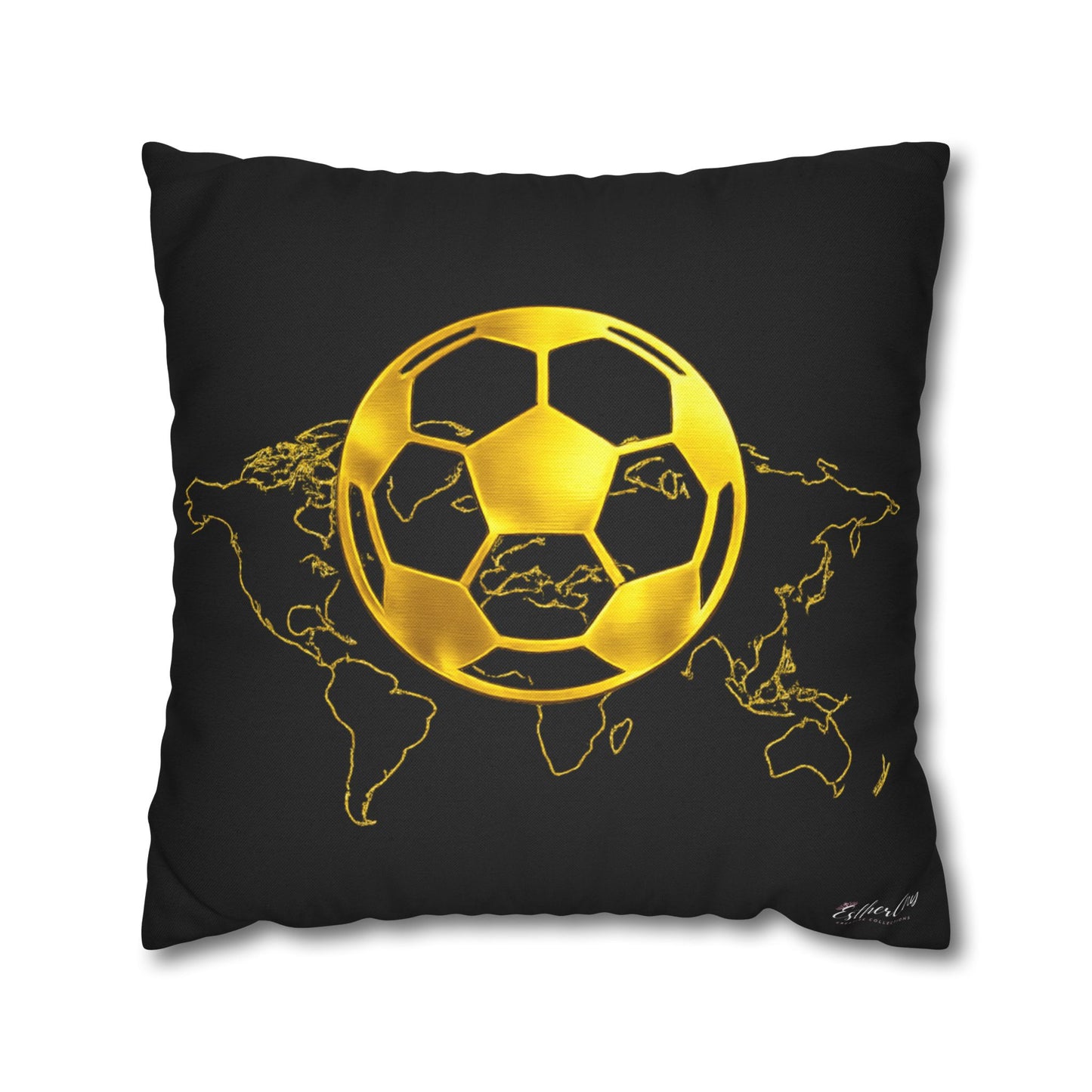 Gold Soccer Ball Pillowcase – World Map Football Accent Cushion Cover