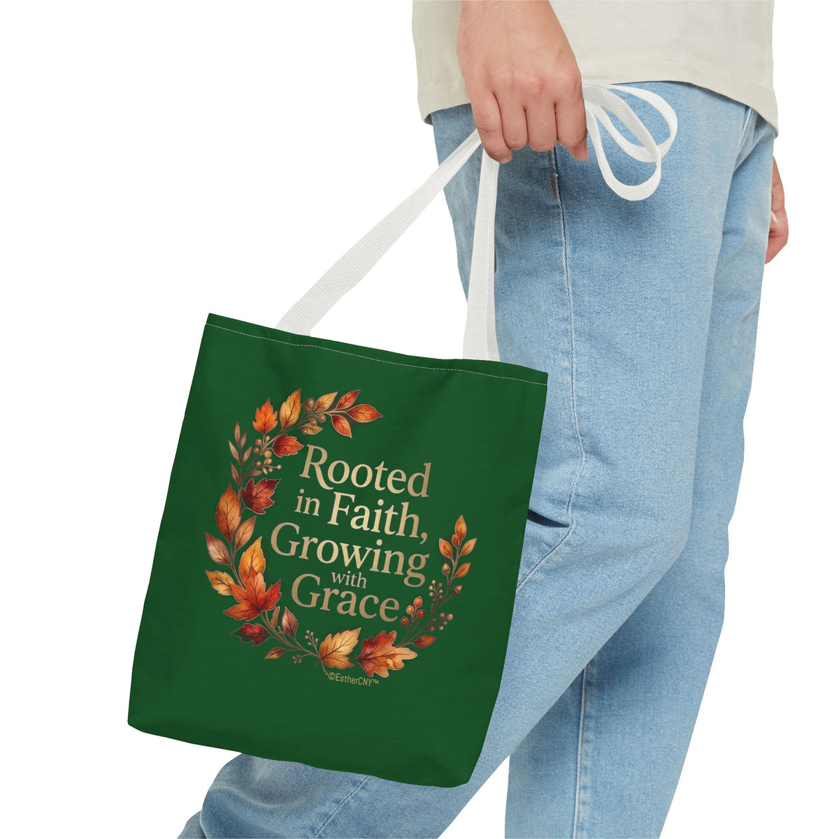 Faith Wreath Tote — "Rooted in Faith, Growing with Grace" Fall Canvas Bag