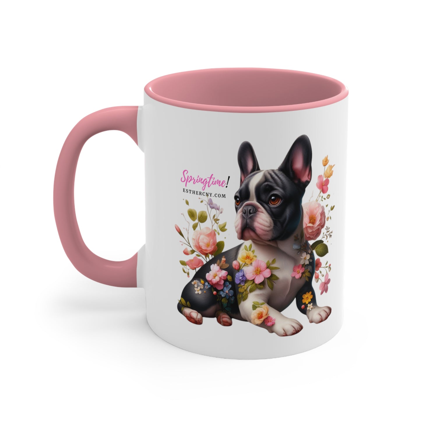 Springtime black & white French Bulldog Accent Coffee Mug, 11oz