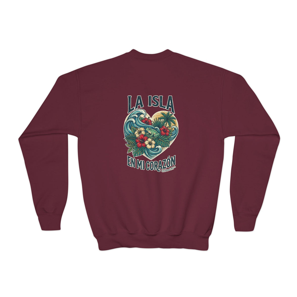 Youth Crewneck Sweatshirt — "Boricua de Corazón / La Isla en Mi Corazón" Puerto Rican Pride Pullover
