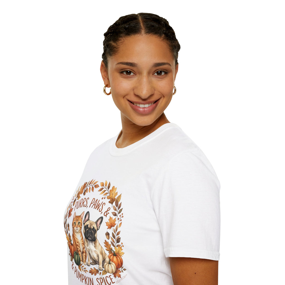 Purrs, Paws & Pumpkin Spice T-Shirt — Fall Cat & Dog Autumn Tee
