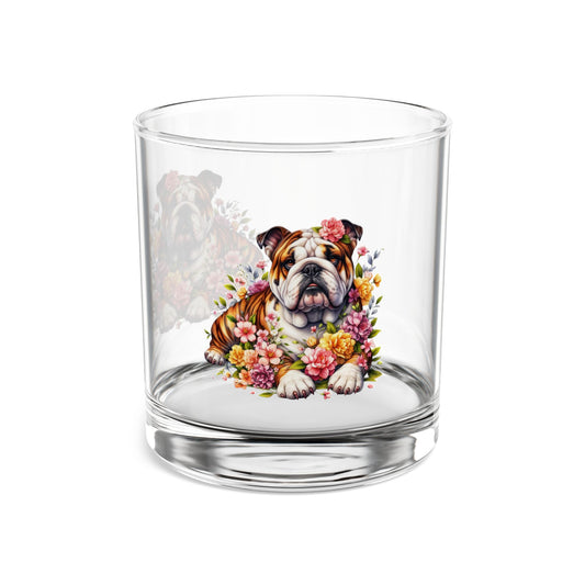 Bulldog Floral Rocks Glass - 10oz Decorative Drinking Tumbler
