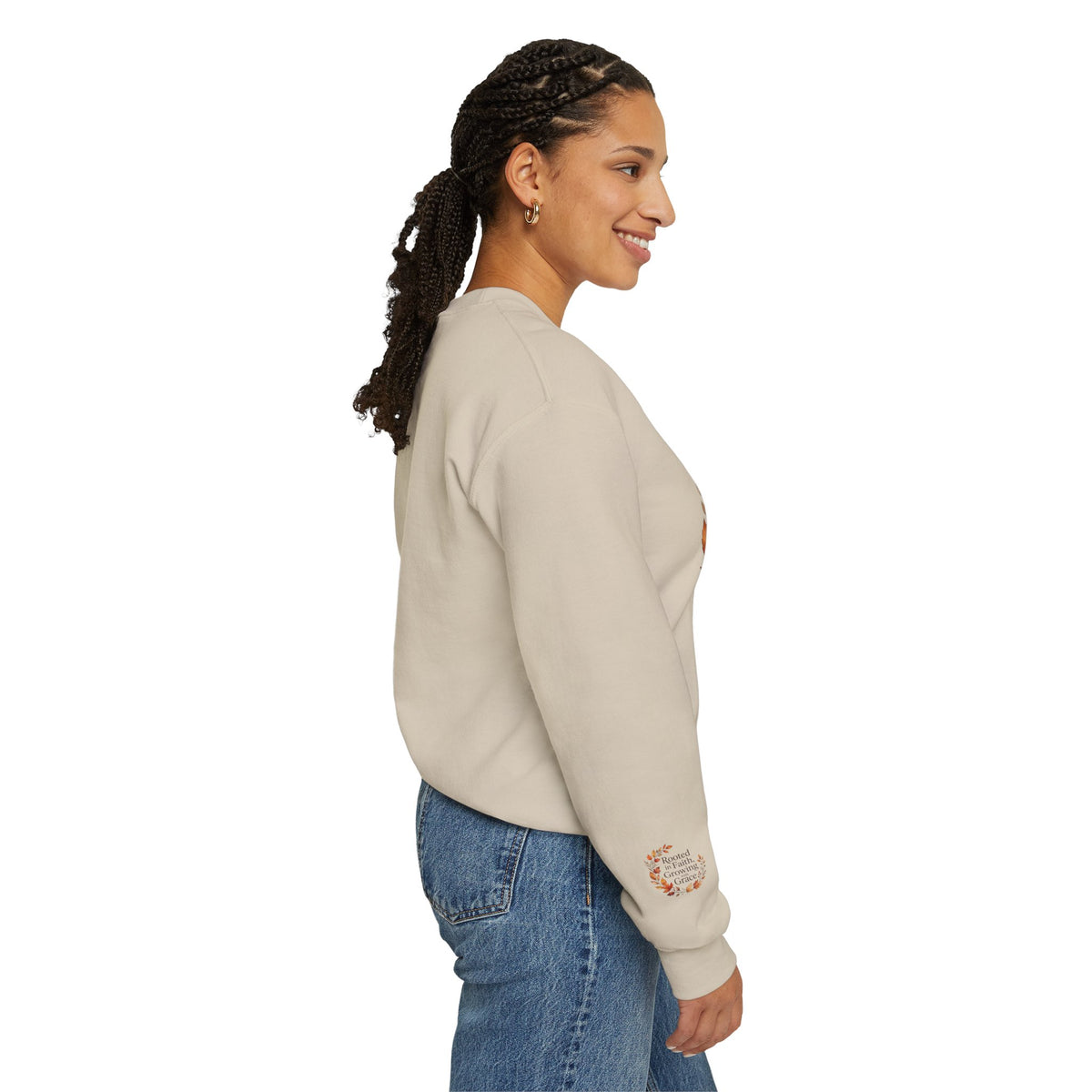 Faith-Inspired Crewneck Sweatshirt — "Rooted in Faith, Growing with Grace" Autumn Wreath