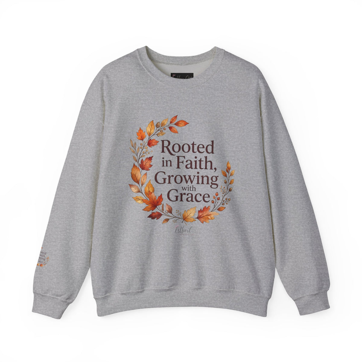Faith-Inspired Crewneck Sweatshirt — "Rooted in Faith, Growing with Grace" Autumn Wreath