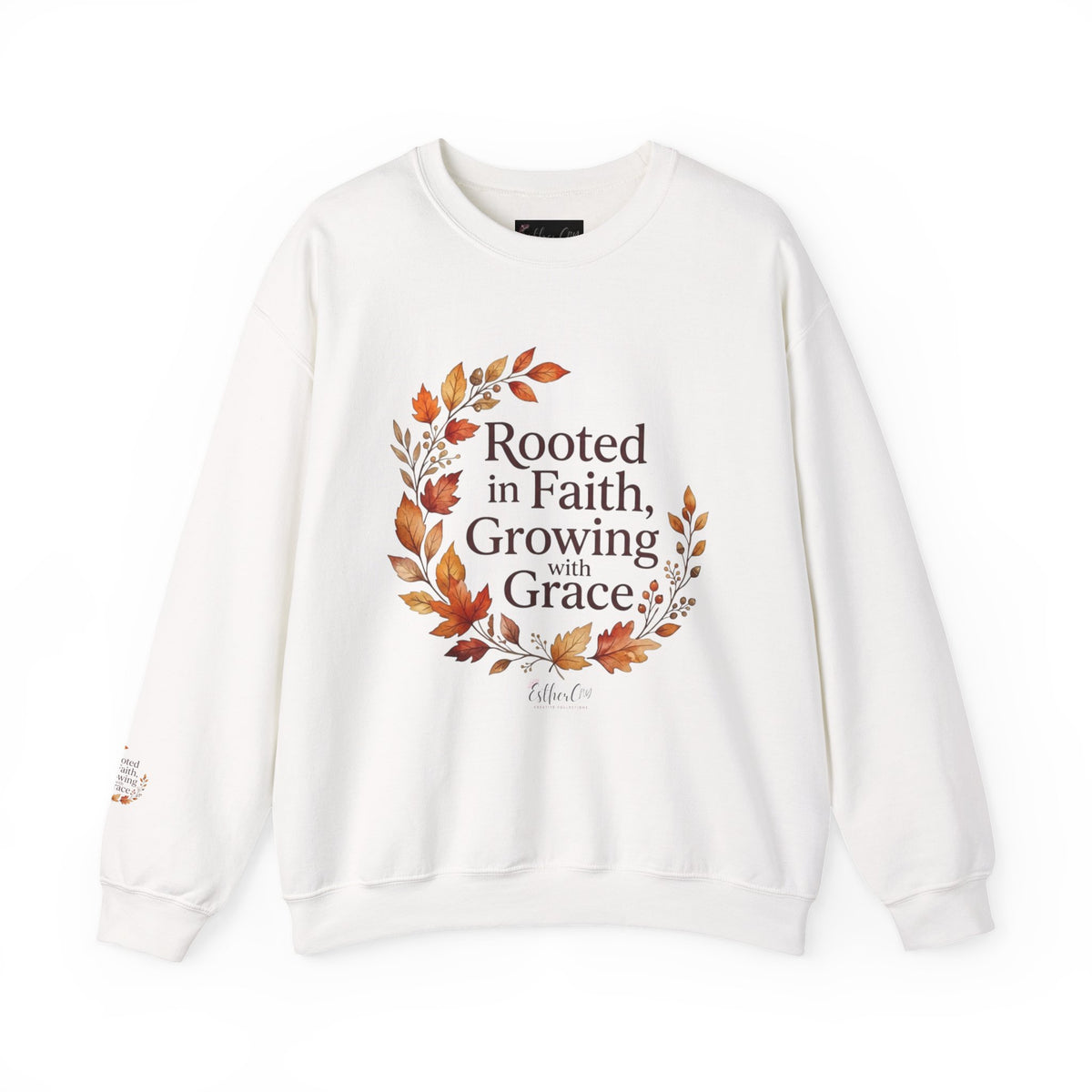 Faith-Inspired Crewneck Sweatshirt — "Rooted in Faith, Growing with Grace" Autumn Wreath