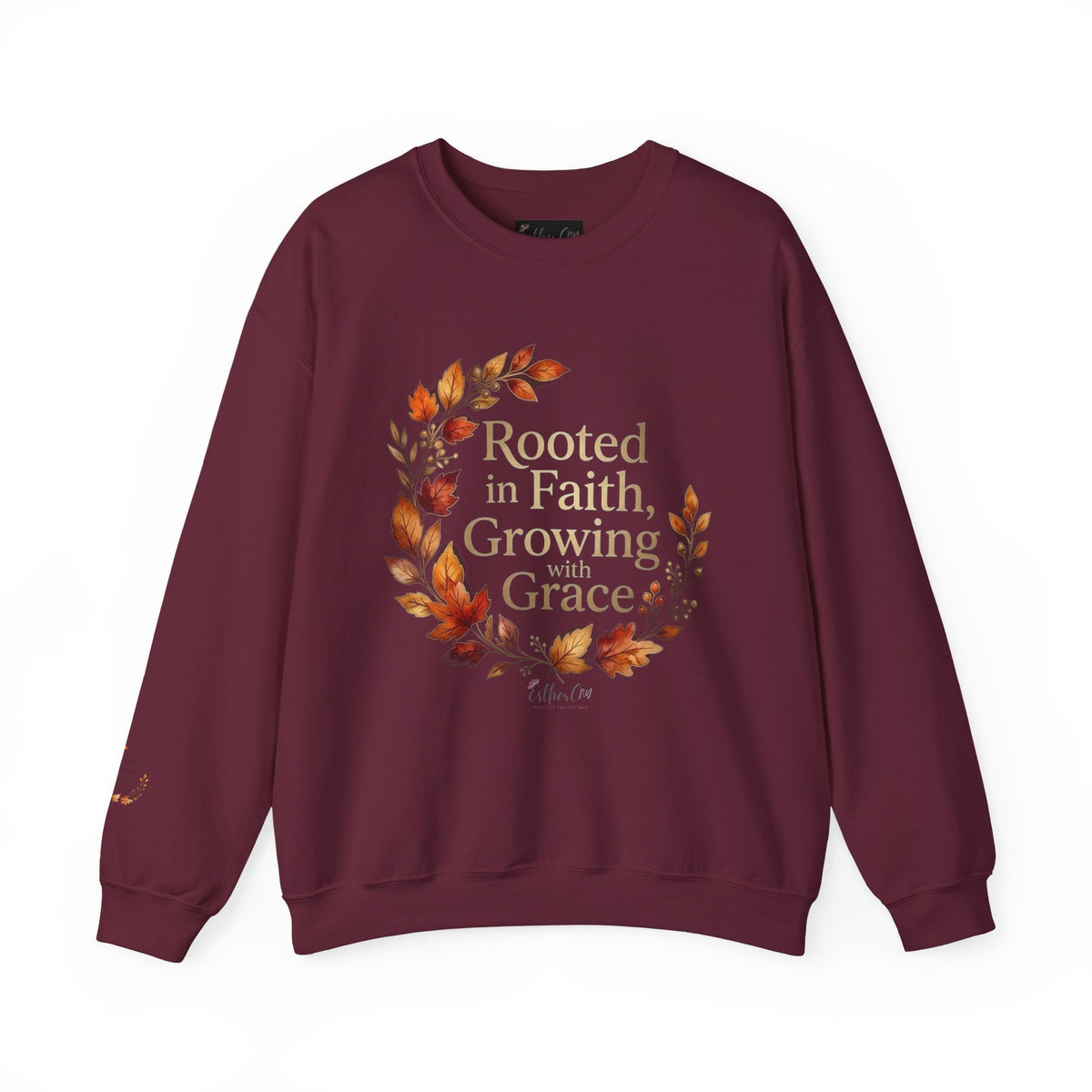 Faith-Inspired Crewneck Sweatshirt — "Rooted in Faith, Growing with Grace" Autumn Wreath