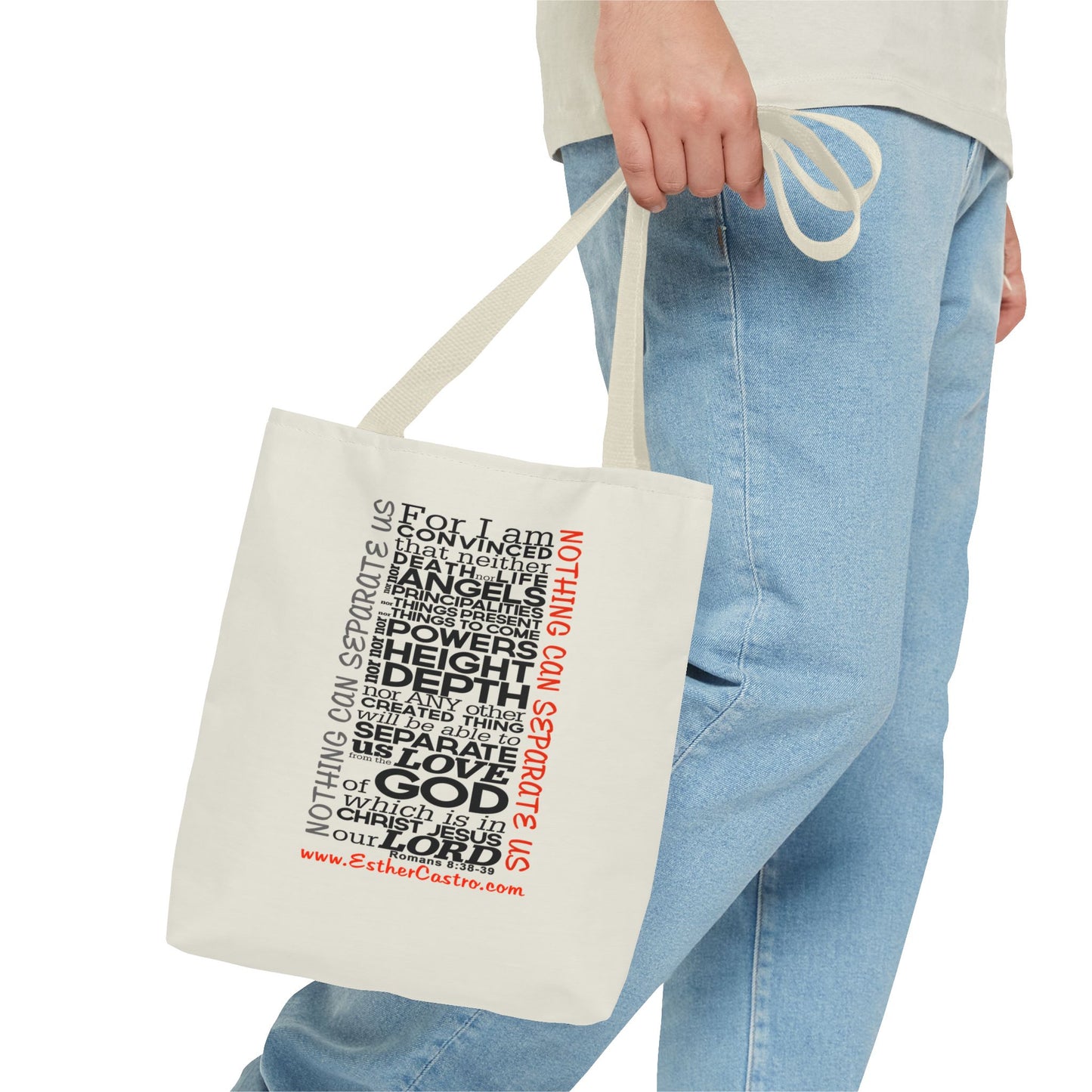 Tote Bag "Nothing Can Separate Us" Inspirational Scripture Word-Cloud