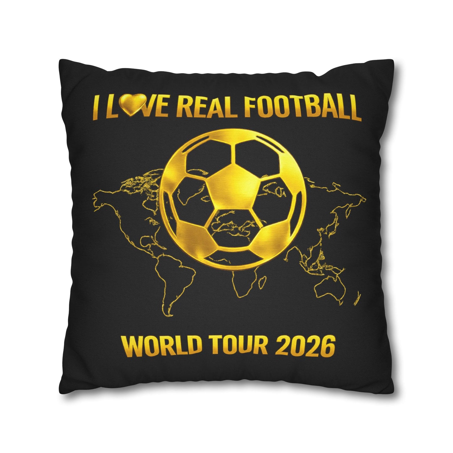 Gold Soccer Ball Pillowcase – World Map Football Accent Cushion Cover
