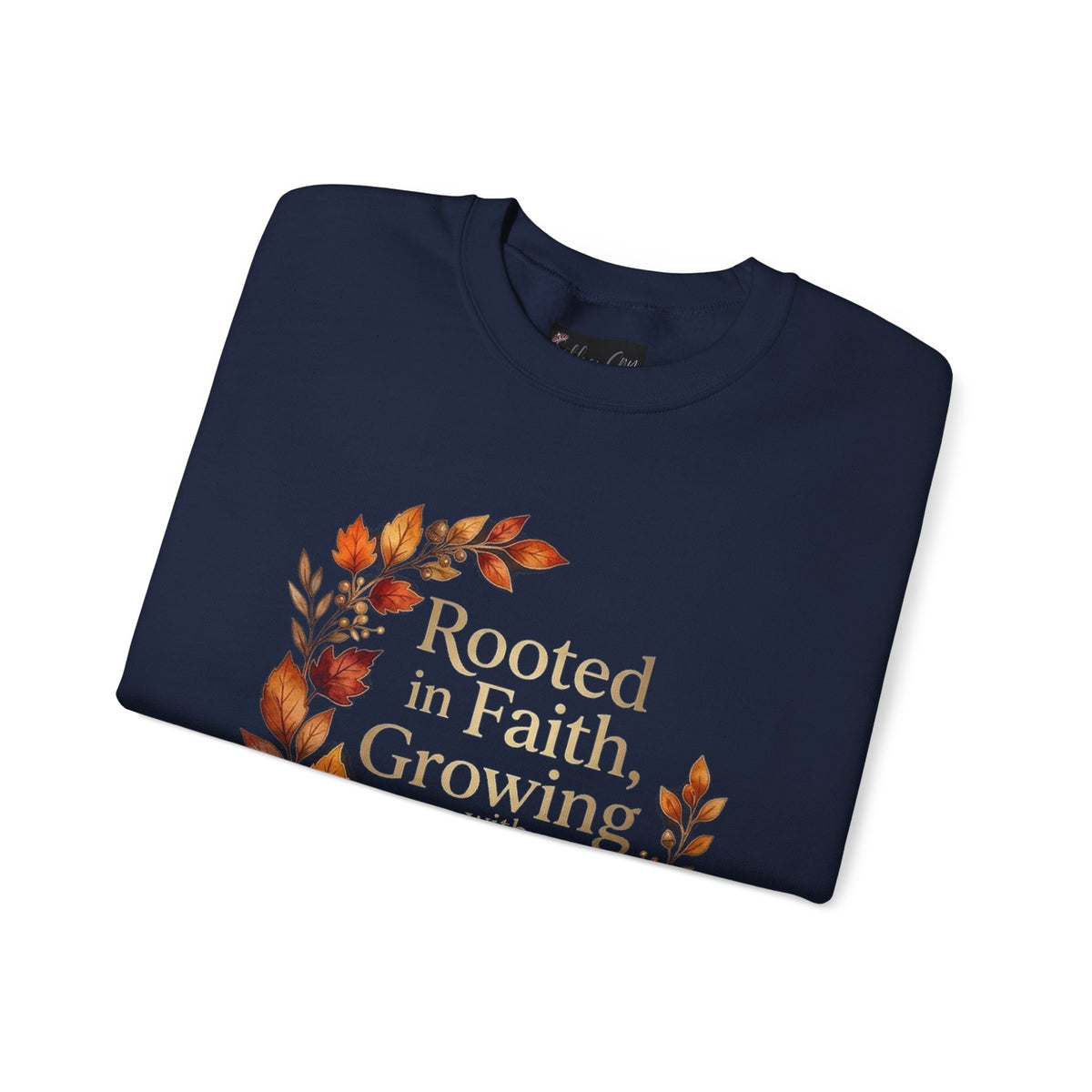 Faith-Inspired Crewneck Sweatshirt — "Rooted in Faith, Growing with Grace" Autumn Wreath