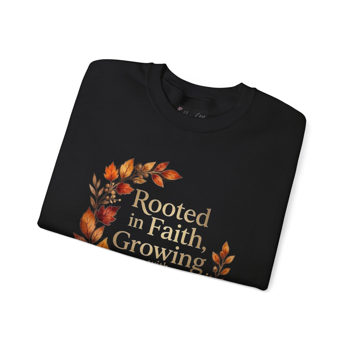 Faith-Inspired Crewneck Sweatshirt — "Rooted in Faith, Growing with Grace" Autumn Wreath