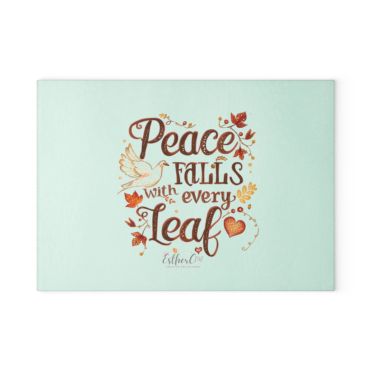 Glass Cutting Board - "Peace Falls With Every Leaf" Autumn Decorative Kitchen Board
