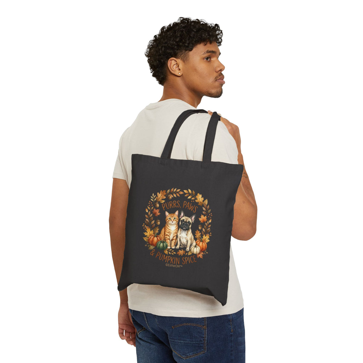 Purrs, Paws & Pumpkin Spice Canvas Tote Bag