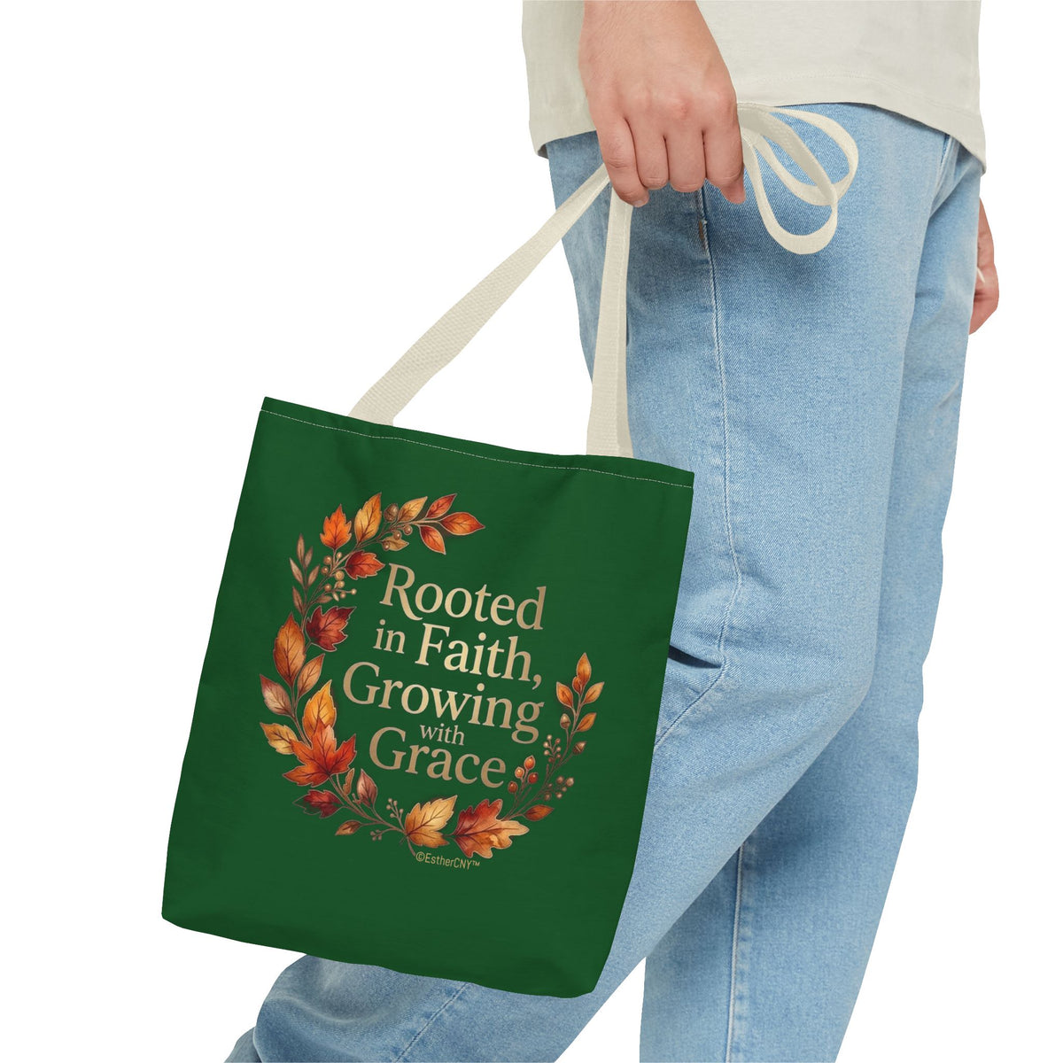 Faith Wreath Tote — "Rooted in Faith, Growing with Grace" Fall Canvas Bag