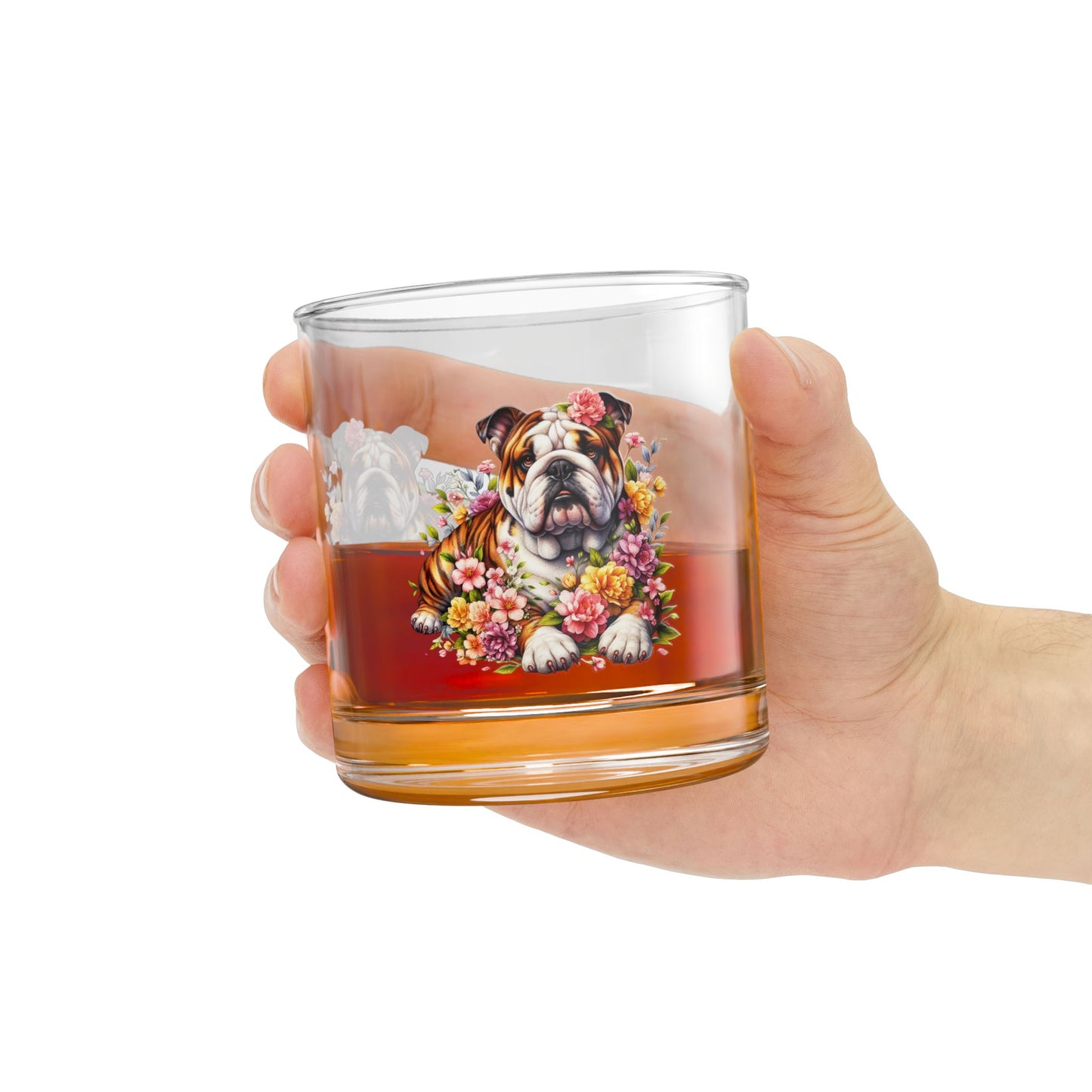 Bulldog Floral Rocks Glass - 10oz Decorative Drinking Tumbler