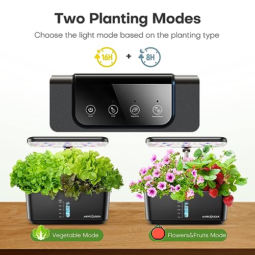 Indoor Garden Hydroponics Growing System: 10 Pods Plant Germination Kit Aeroponic Herb Vegetable Growth Lamp Countertop with LED Grow Light - Hydrophonic Planter Grower Harvest Veggie Lettuce, Black