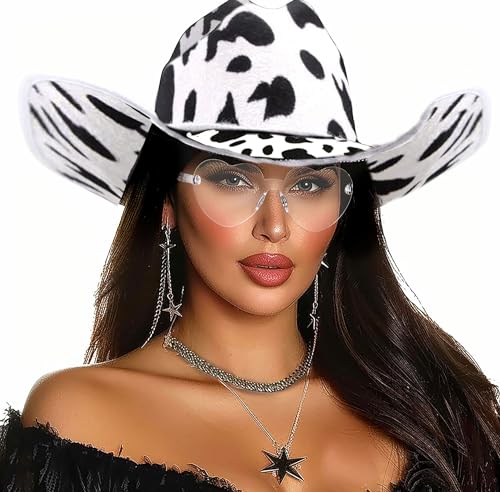 JeVenis Set of 3 Cowgirl Hat Cowboy Hat Women Western Cowgirl Hat Bandana Sunglasses Earrings Bachelorette Birthday