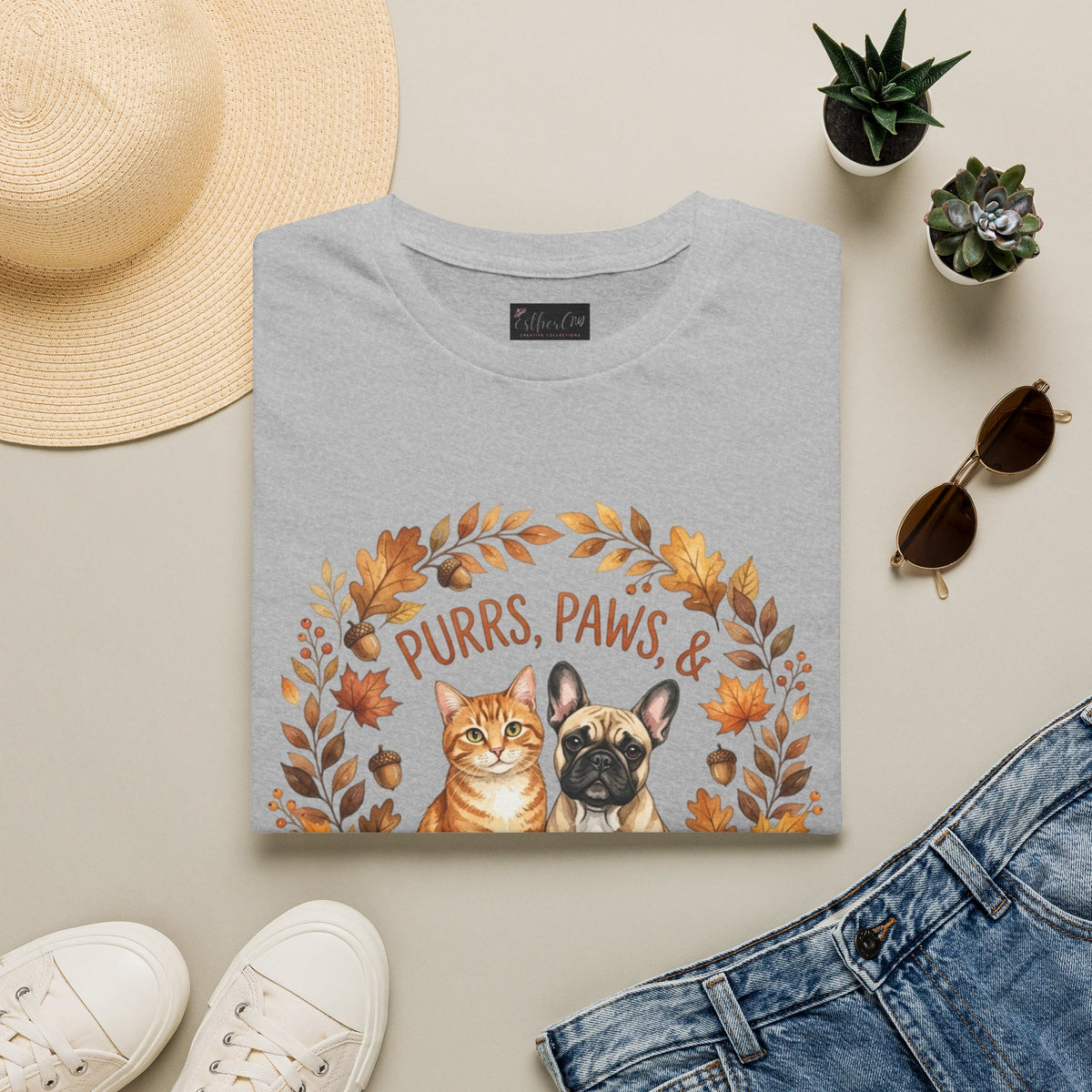 Purrs, Paws & Pumpkin Spice T-Shirt — Fall Cat & Dog Autumn Tee