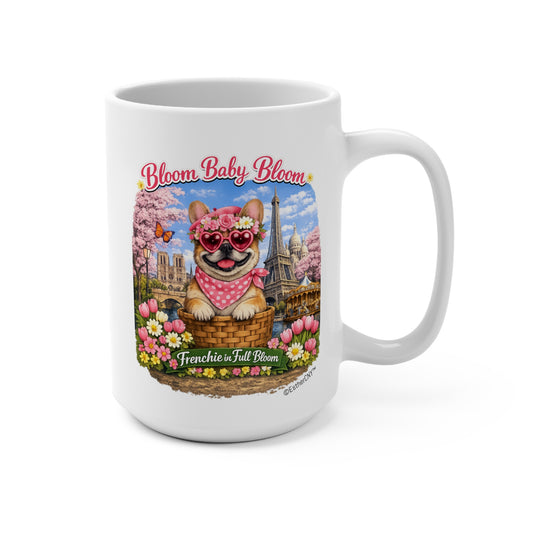 Frenchie in Full Bloom 15oz Ceramic Mug — Parisian Floral Dog Coffee Cup