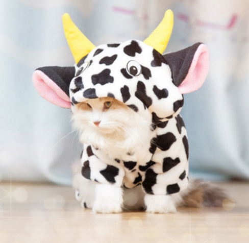 Pet Costume Dog, Cat Coat Warm Cow Costume Sweatshirt Hooded Clothing Sweater Winter Clothes Cat Clothing Jumpsuits Cow