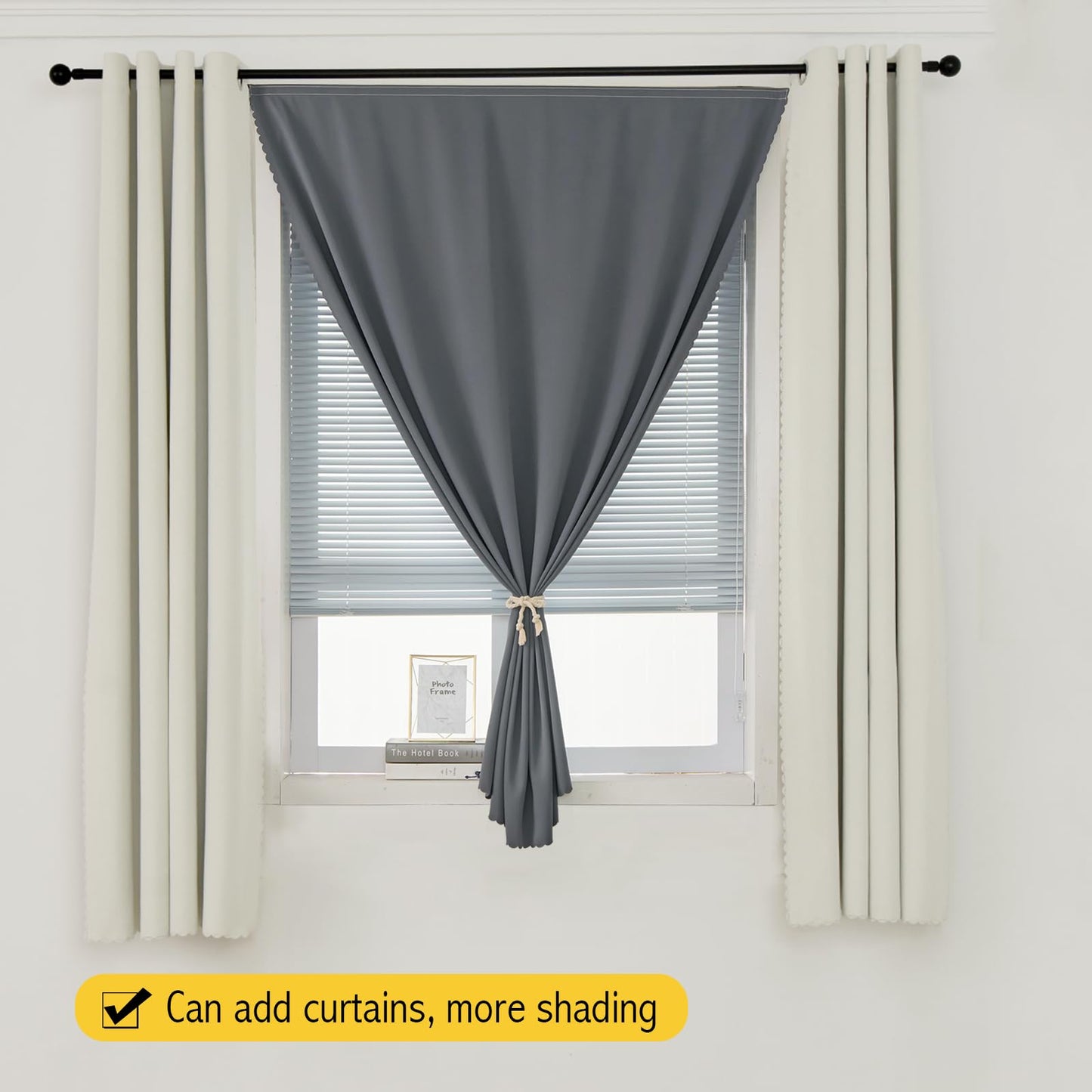 Sovtfides Blackout Curtains with Self Adhesive Tape No Rod No Drill Easy Install Window Cover for Bedroom Kitchen Dorm 34" W X 59" L Grey 1 Panel