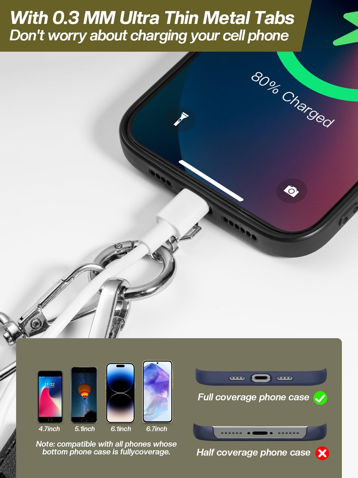 Tiostep Clip and Go Strap for Phone with Wallet Crossbody Phone Lanyard Adjustable and Detachable RFID Wristlet Wallet with ID Window and Zipper, Black