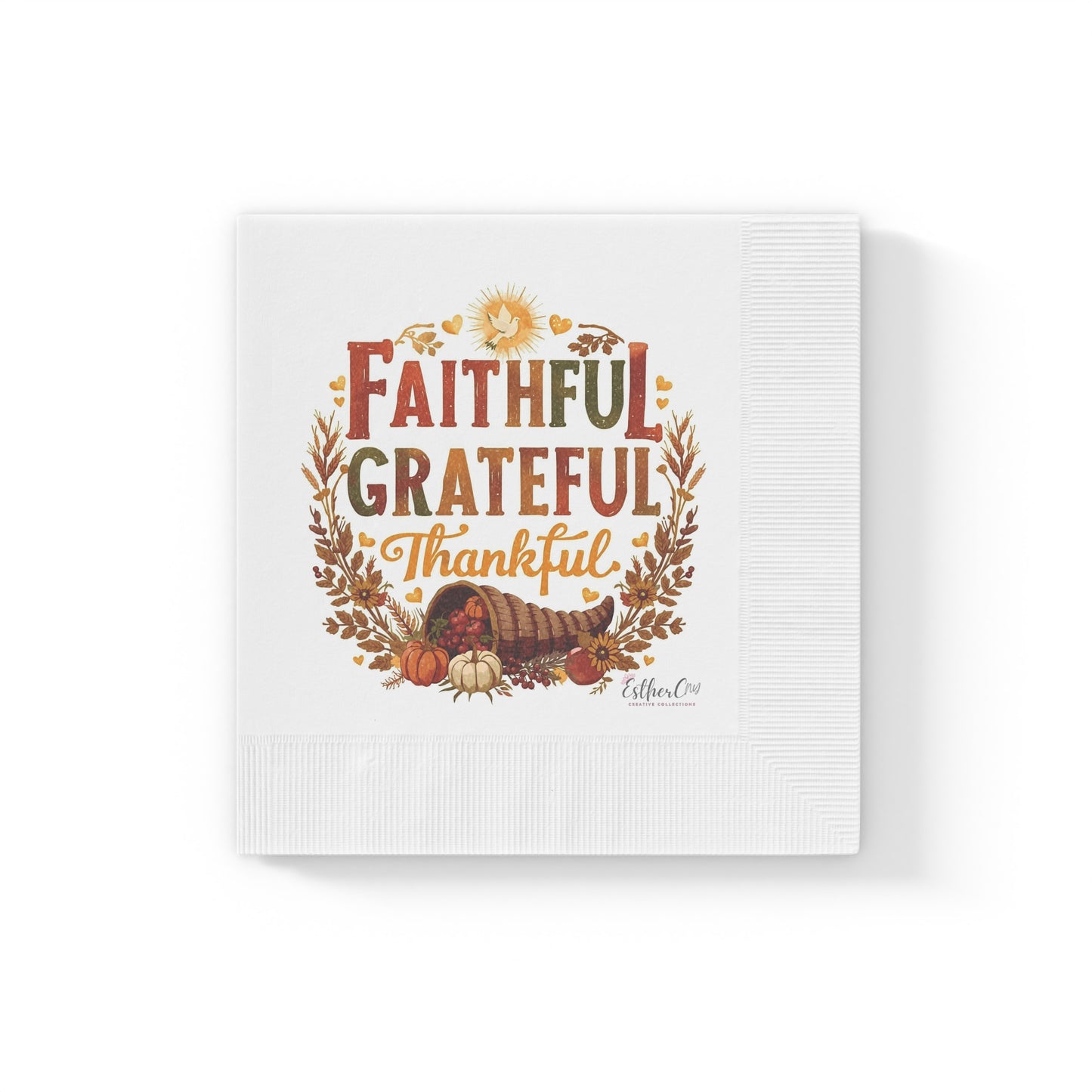 Faithful Grateful Thankful Cocktail Napkins — Fall Thanksgiving Party Napkins