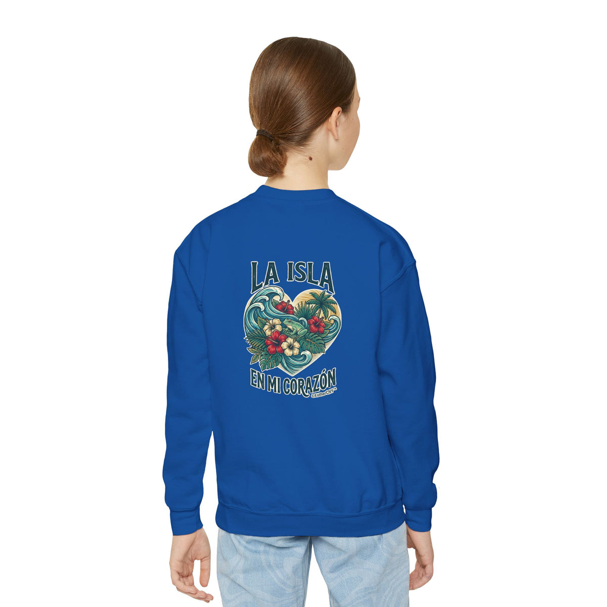 Youth Crewneck Sweatshirt — "Boricua de Corazón / La Isla en Mi Corazón" Puerto Rican Pride Pullover