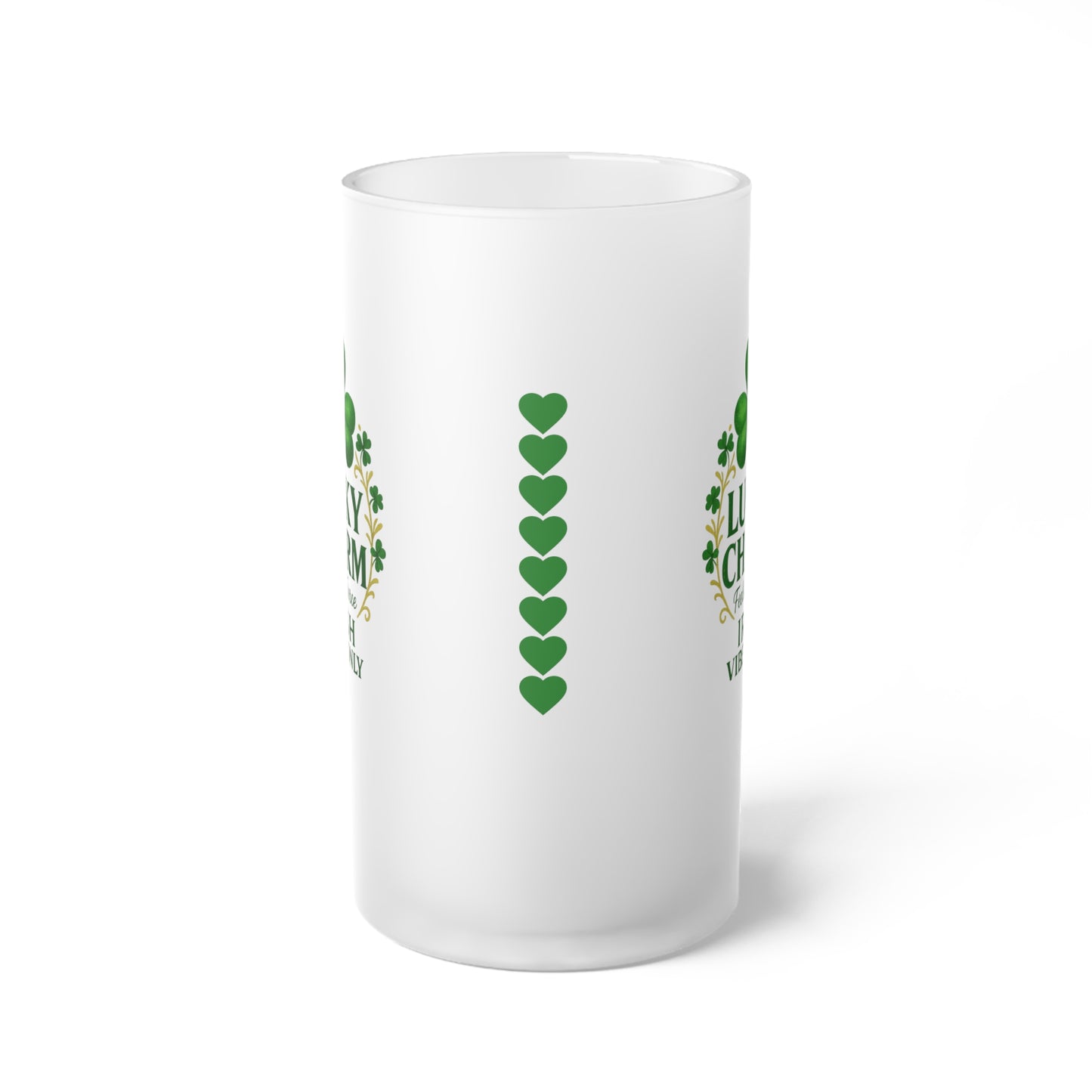 Lucky Charm Shamrock Crest Frosted Glass Beer Mug — St. Patrick’s Day