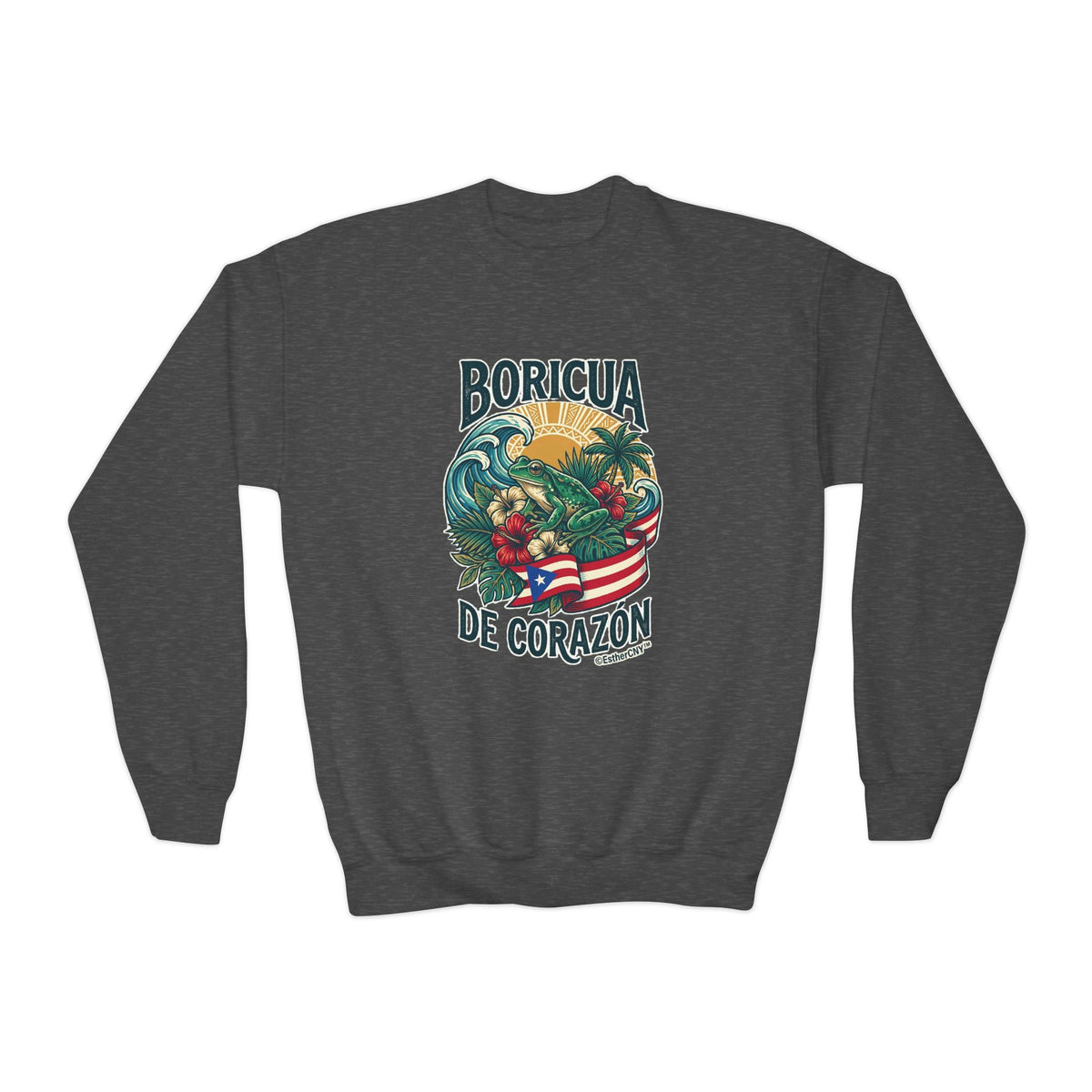 Youth Crewneck Sweatshirt — "Boricua de Corazón / La Isla en Mi Corazón" Puerto Rican Pride Pullover