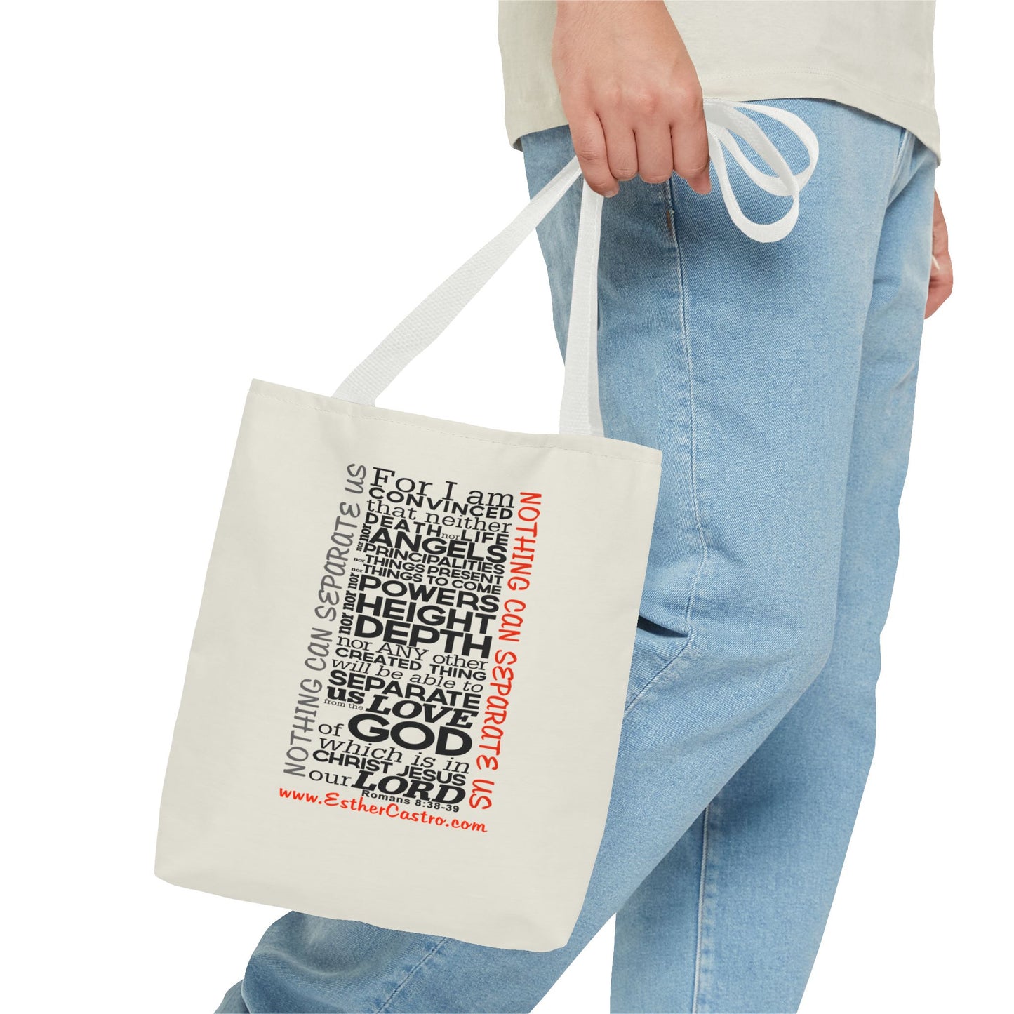 Tote Bag "Nothing Can Separate Us" Inspirational Scripture Word-Cloud