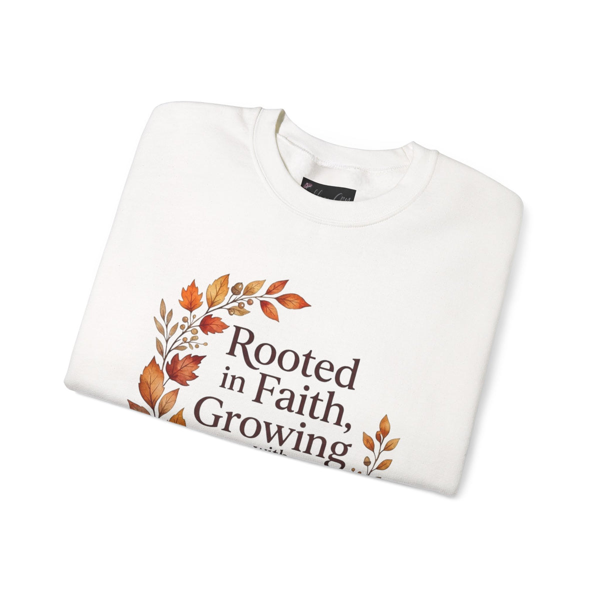 Faith-Inspired Crewneck Sweatshirt — "Rooted in Faith, Growing with Grace" Autumn Wreath