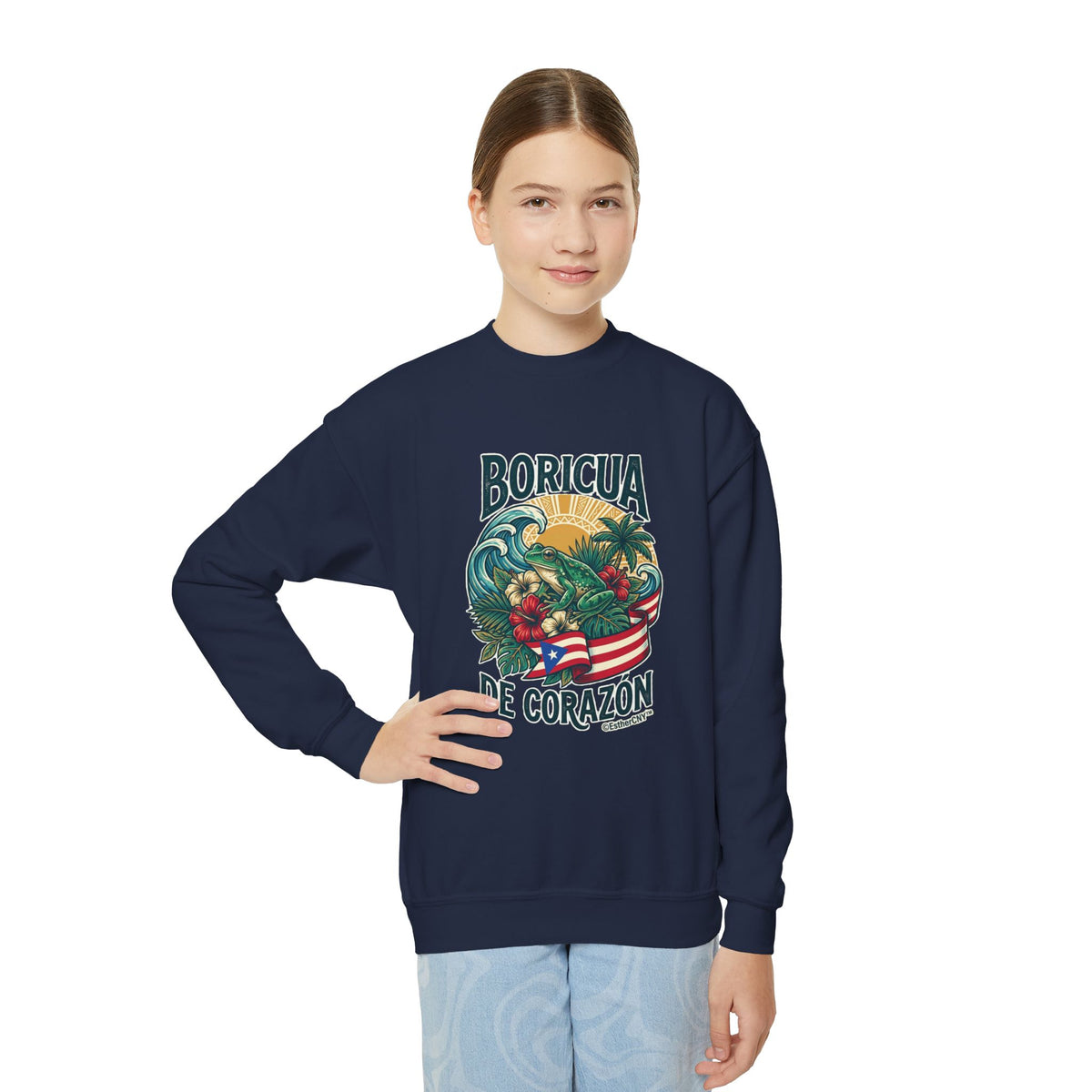 Youth Crewneck Sweatshirt — "Boricua de Corazón / La Isla en Mi Corazón" Puerto Rican Pride Pullover