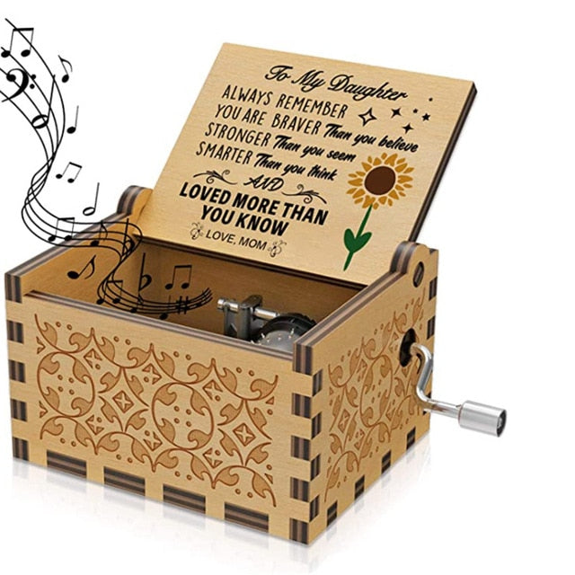 Caja de música tallada en madera e impresión en color