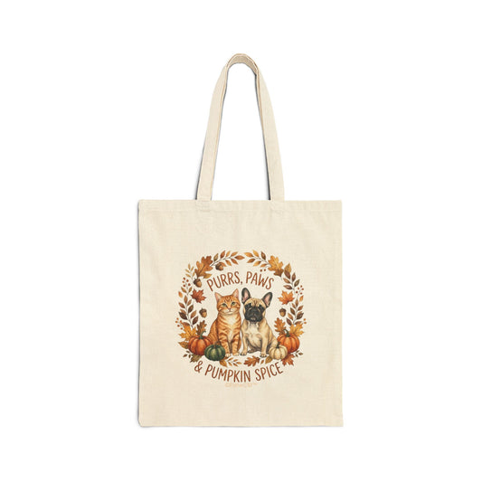 Purrs, Paws & Pumpkin Spice Canvas Tote Bag