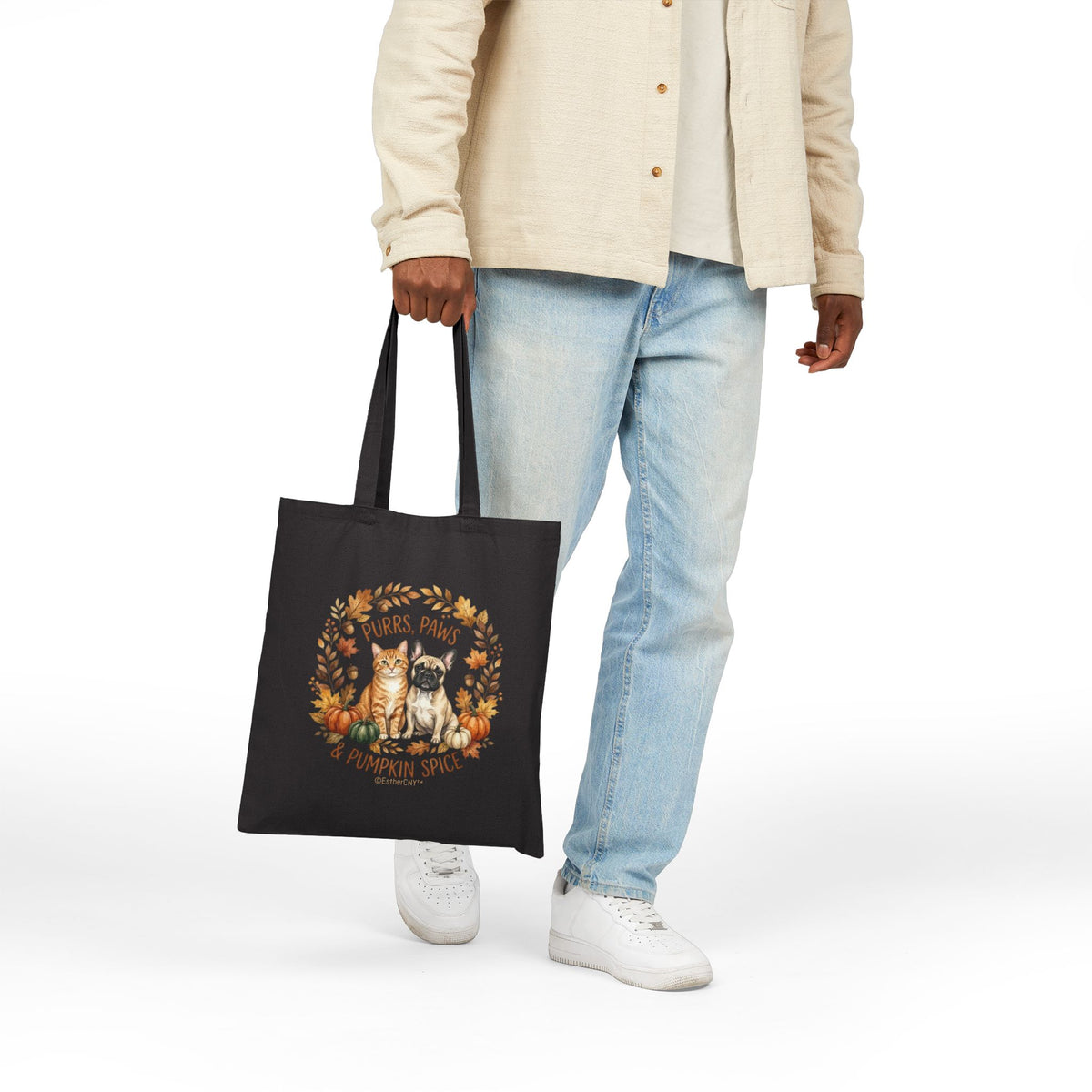 Purrs, Paws & Pumpkin Spice Canvas Tote Bag