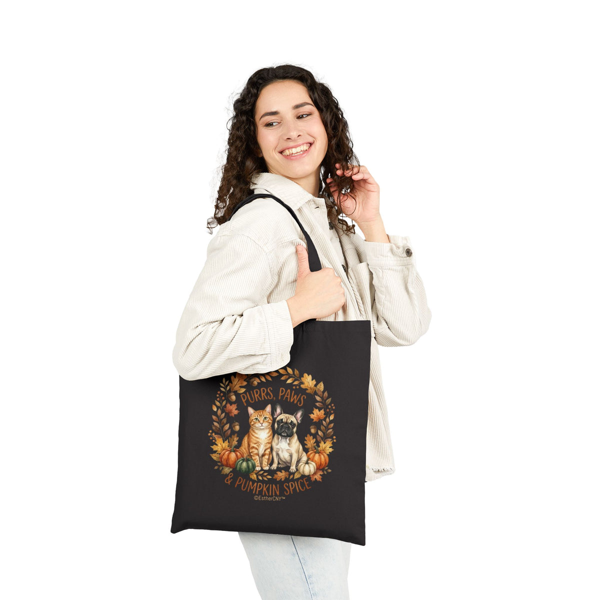 Purrs, Paws & Pumpkin Spice Canvas Tote Bag