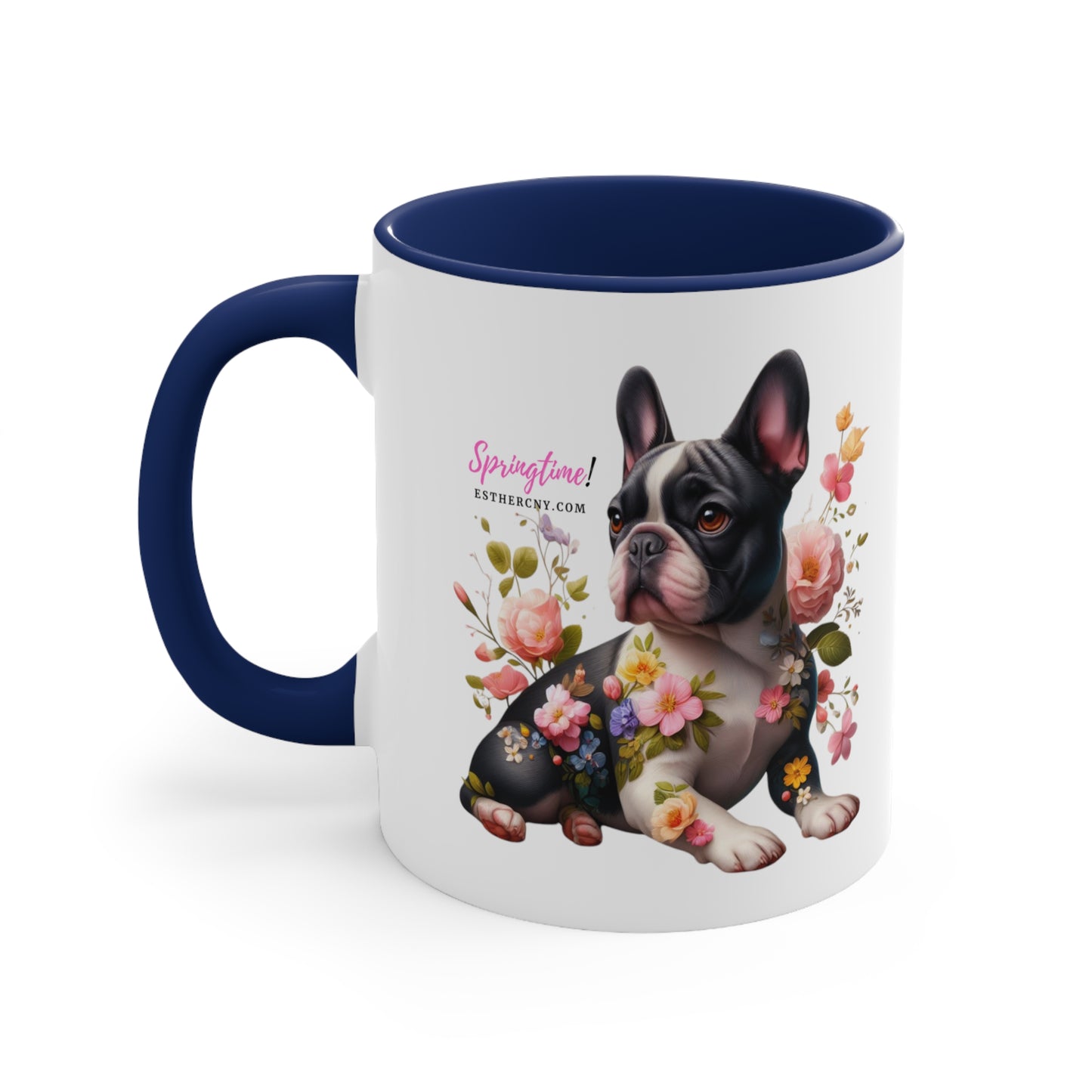 Springtime black & white French Bulldog Accent Coffee Mug, 11oz