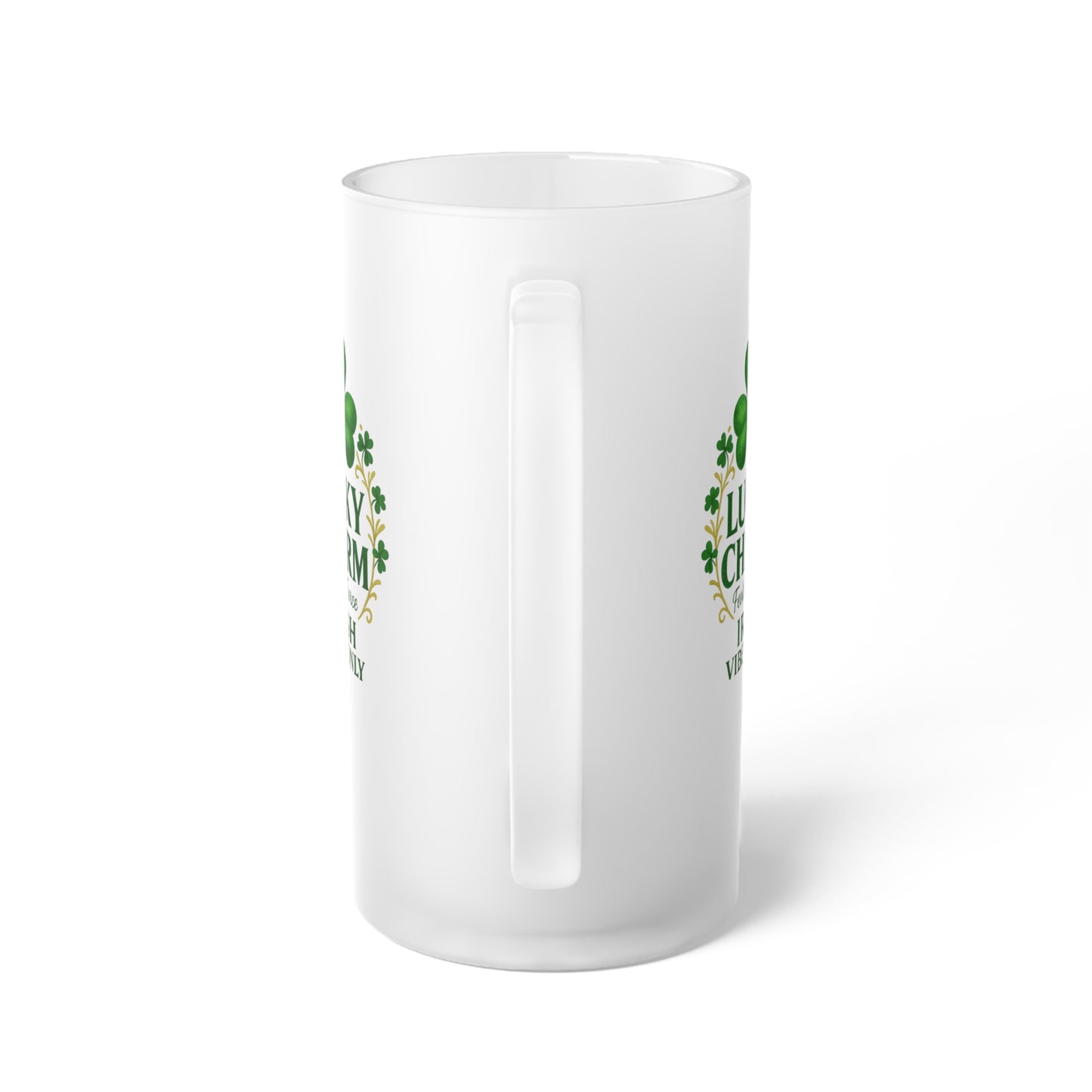 Lucky Charm Shamrock Crest Frosted Glass Beer Mug — St. Patrick’s Day