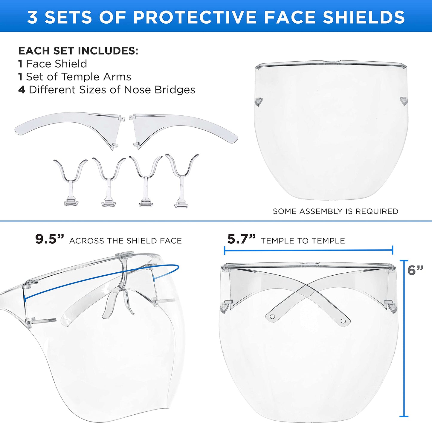 Salon World Safety (Pack of 3 Protective Face Shield Full Cover Visor Glasses with Frames - Ultra Clear Reusable Plastic Goggles, Anti-Fog - Eye Nose Mouth Personal Protection, Sanitary Droplet Guard