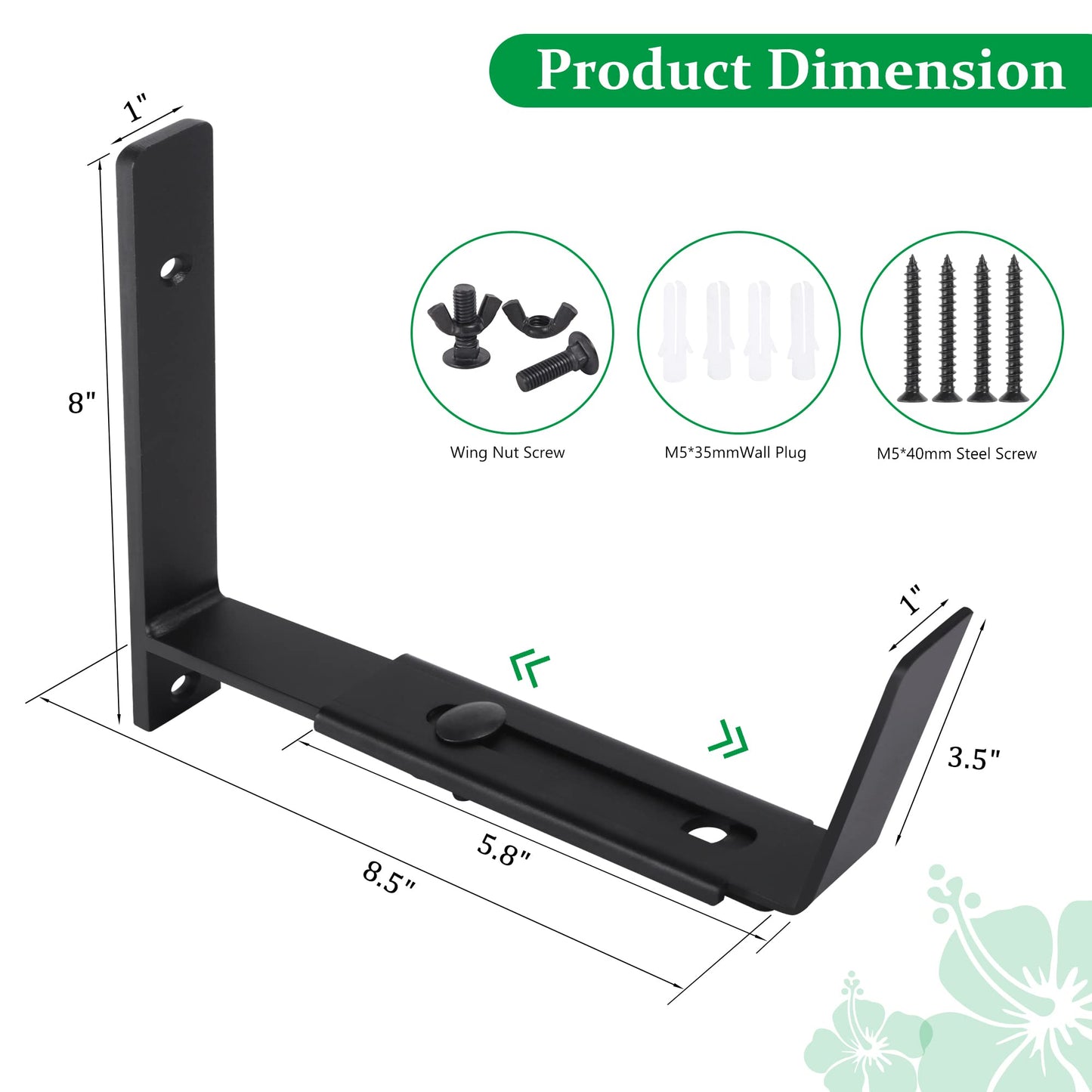 Maotong Adjustable Window Planter Box Brackets 6 Pack, Heavy Duty Wall Mount Flower Box Holder for Planter Box Depth (Front to Back) 6 to 12 Inches, Black
