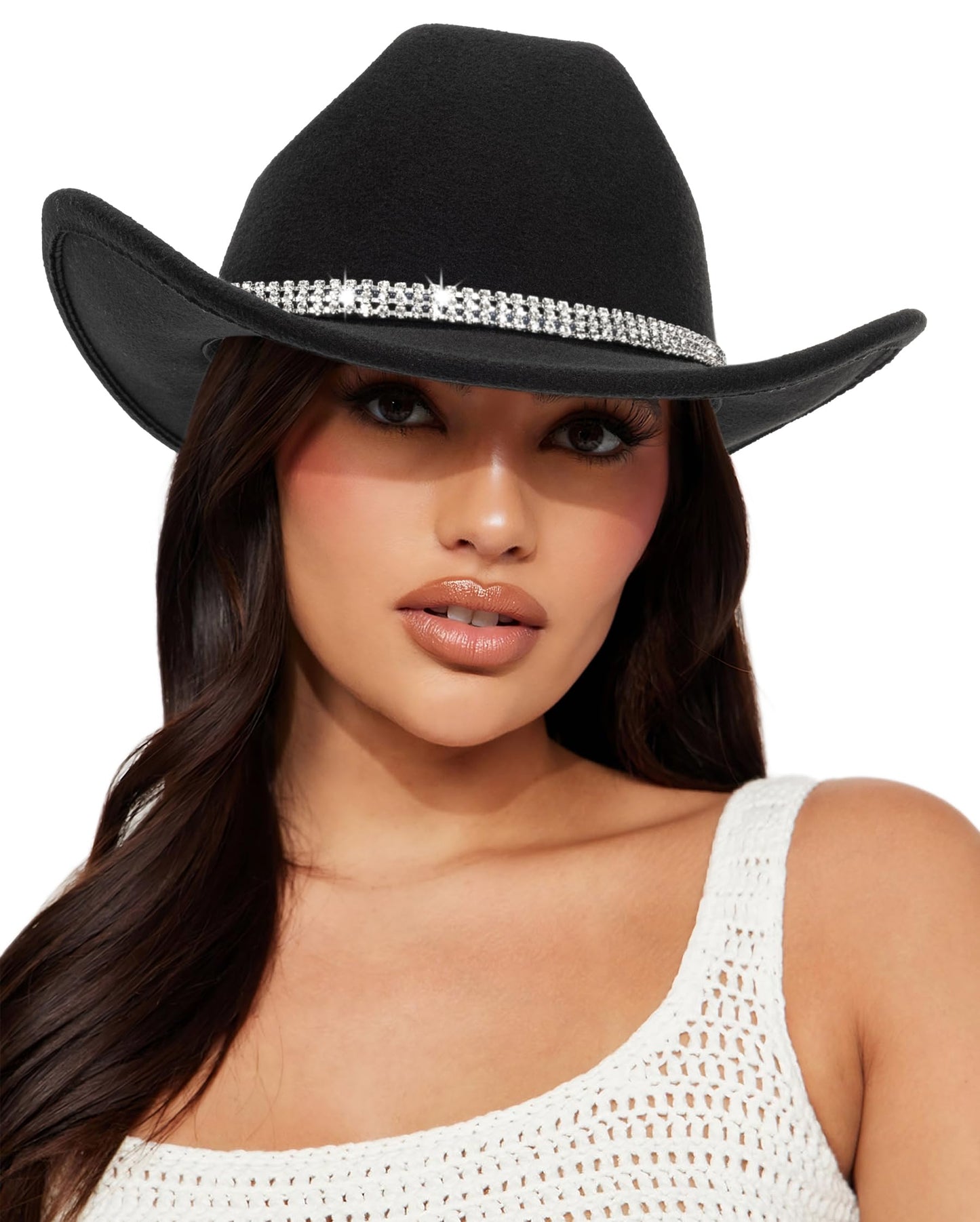Sombreros clásicos de fieltro-vaquero-vaquero-occidental para mujeres-hombres Fedora-Jazz-Sombrero con cinturón negro (Lagre)