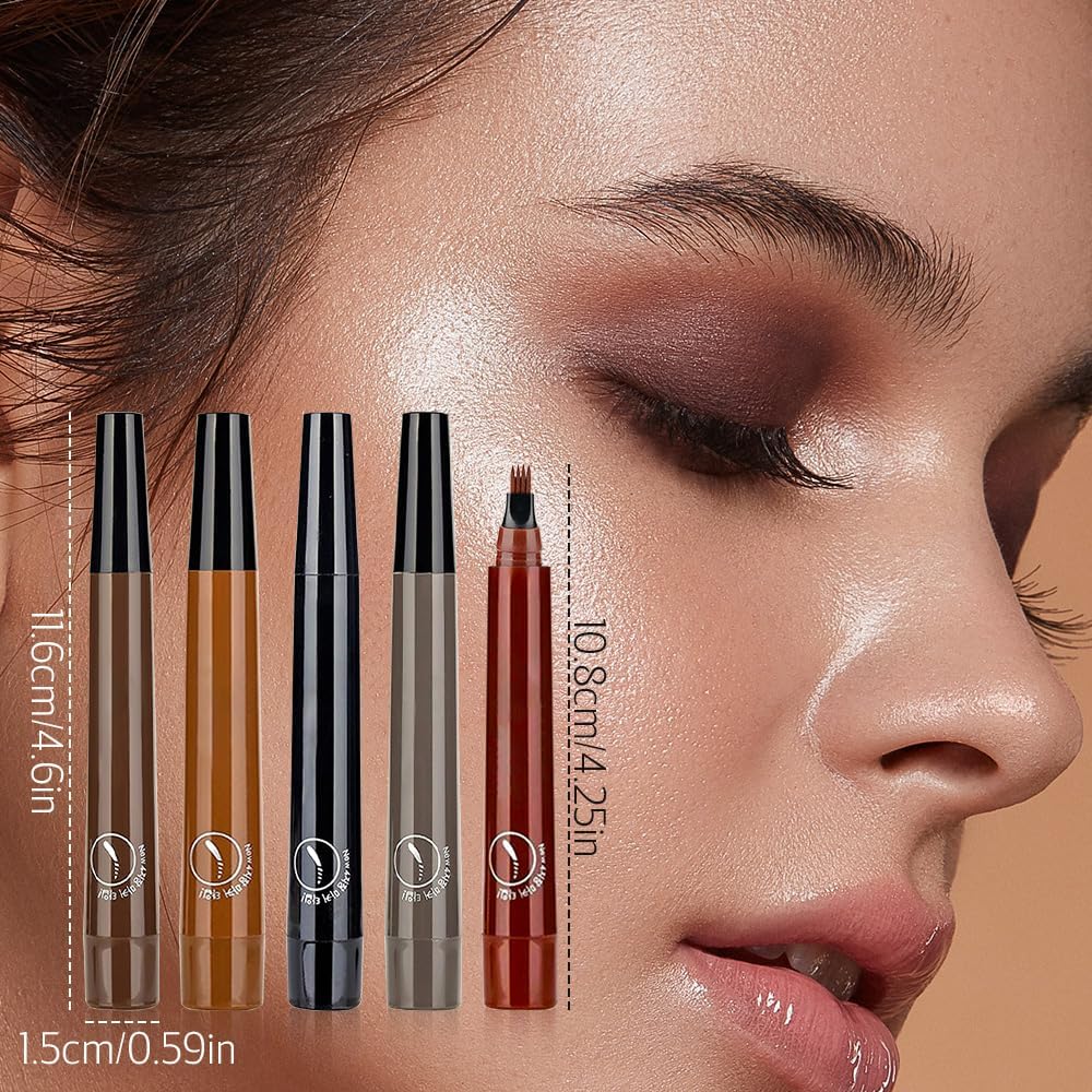 Magic Eyebrow Pencil, 2024 New 3D Waterproof Microblading Eyebrow Pencil Contouring Pen, 4 Tipped Precise Brow Pen, Fine Stroke Microblading Eyebrow Pencil Natural (A - Dark Brown)