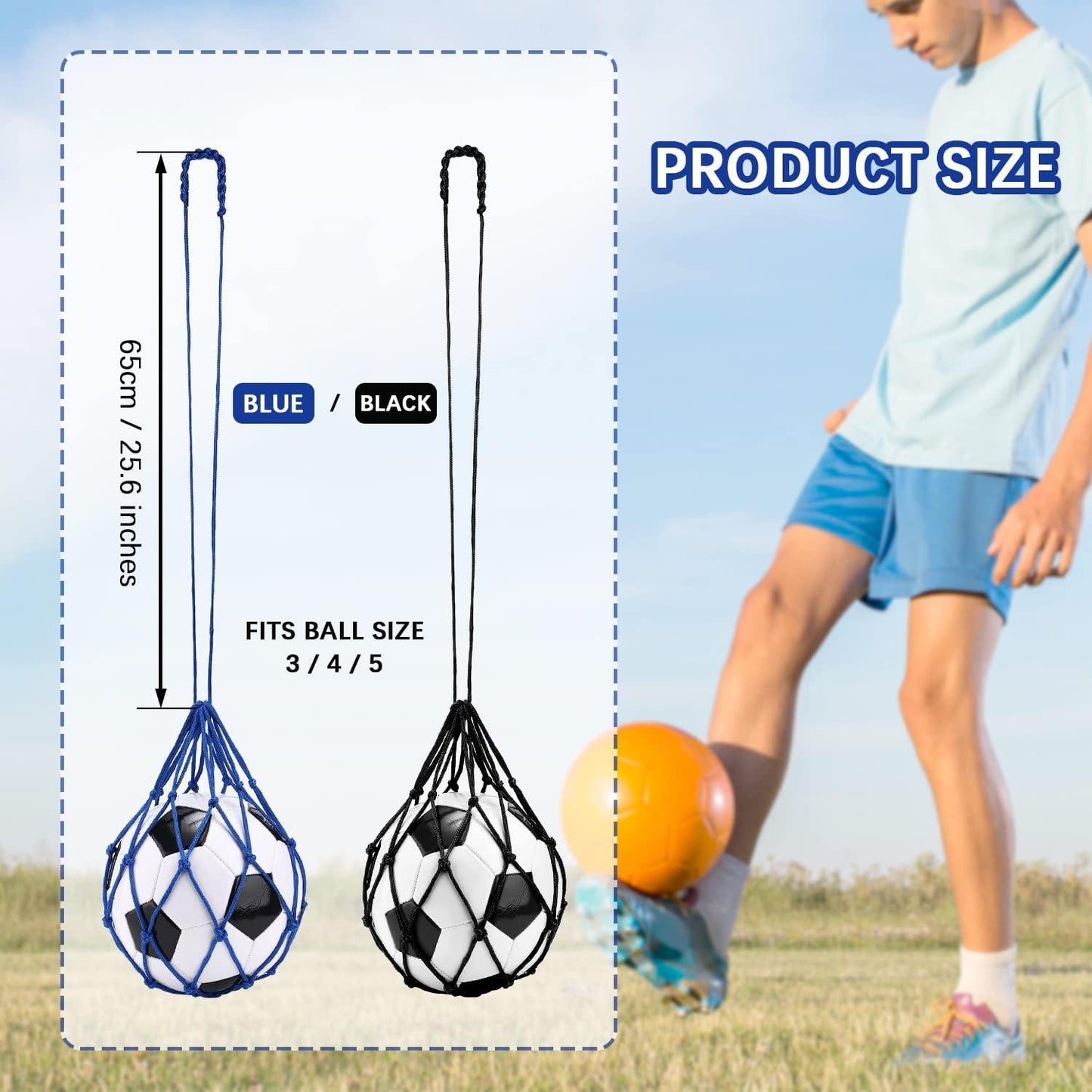 TOBWOLF 2PCS Football Kick Trainer Soccer Ball Net Kicker, Fits Ball Size 3, 4, 5, Solo Soccer Kick Practice Training Aid Soccers Return Trainer Net Football Trainers Juggling Nets for Youth Adults