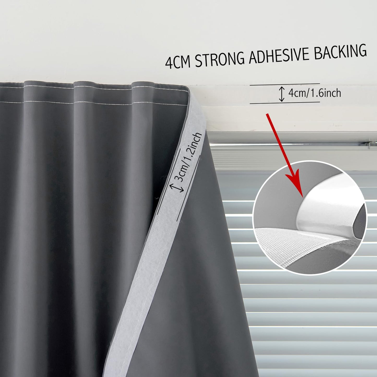 Sovtfides Blackout Curtains with Self Adhesive Tape No Rod No Drill Easy Install Window Cover for Bedroom Kitchen Dorm 34" W X 59" L Grey 1 Panel
