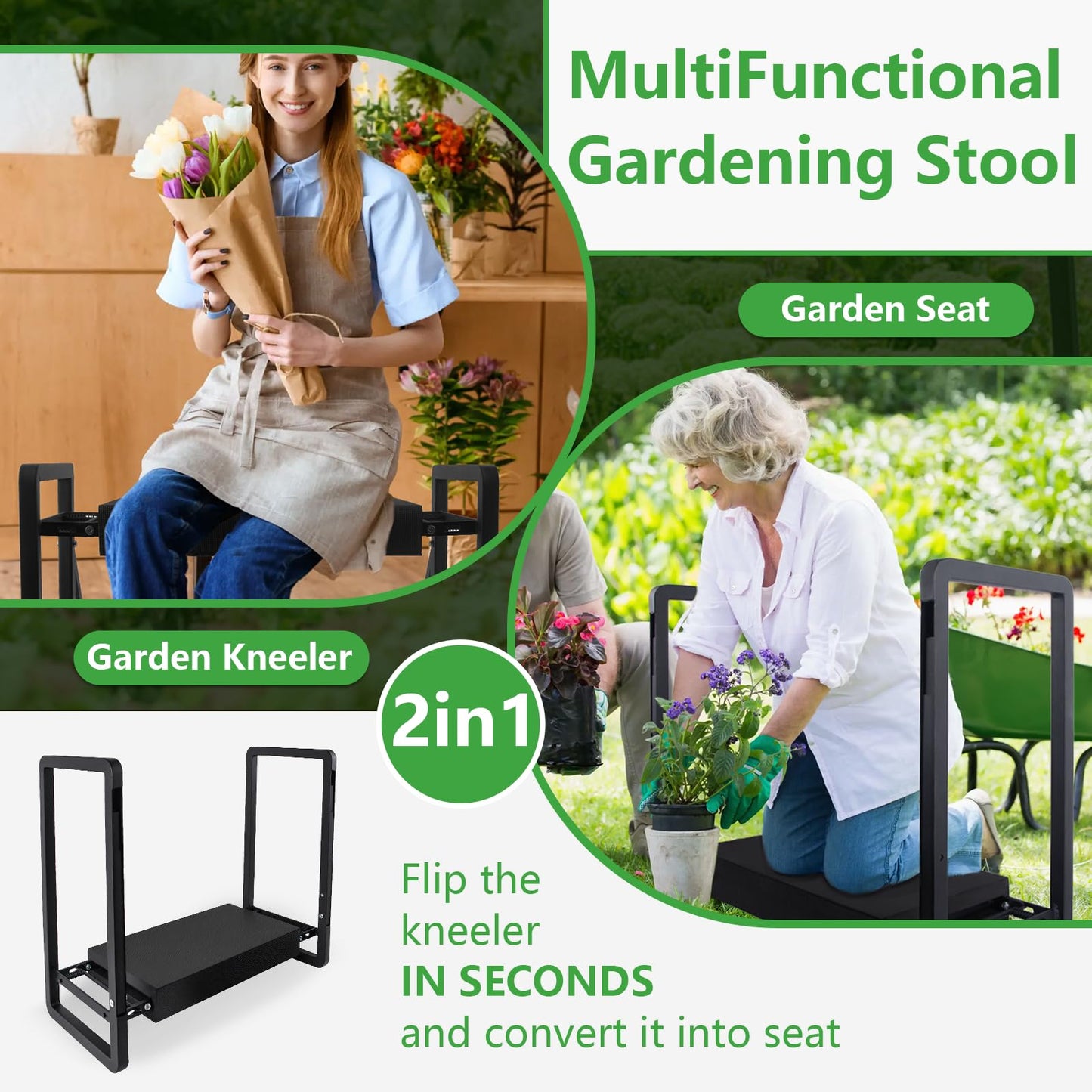 Onadak Upgraded Garden Kneeler and Seat,Foldable Garden Stool Heavy Duty Gardening Bench,Garden Kneelers for Seniors,Great Gardening Gifts for Women and Men, Bench Comes with Tool Pouch & Gloves