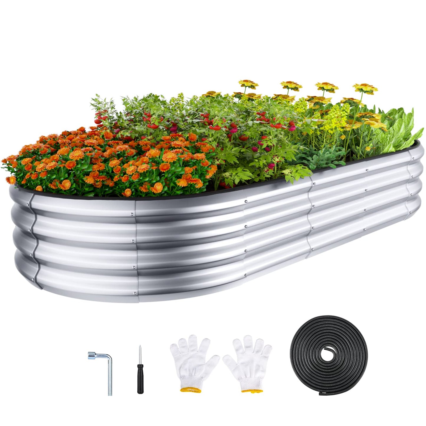 Winpull Raised Garden Bed Kit, Large Galvanized Planter Raised Garden Boxes Outdoor with Safety Edging and Gloves, Oval Metal Raised Garden Beds for Gardening (6x3x1FT)