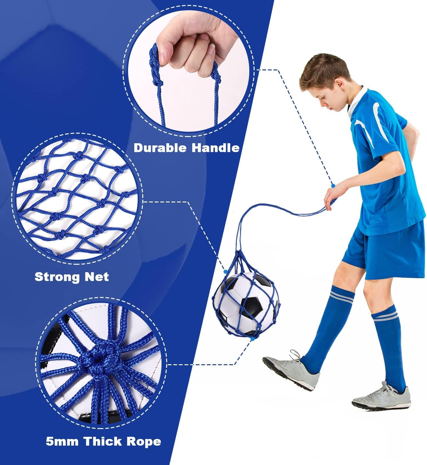 TOBWOLF 2PCS Football Kick Trainer Soccer Ball Net Kicker, Fits Ball Size 3, 4, 5, Solo Soccer Kick Practice Training Aid Soccers Return Trainer Net Football Trainers Juggling Nets for Youth Adults