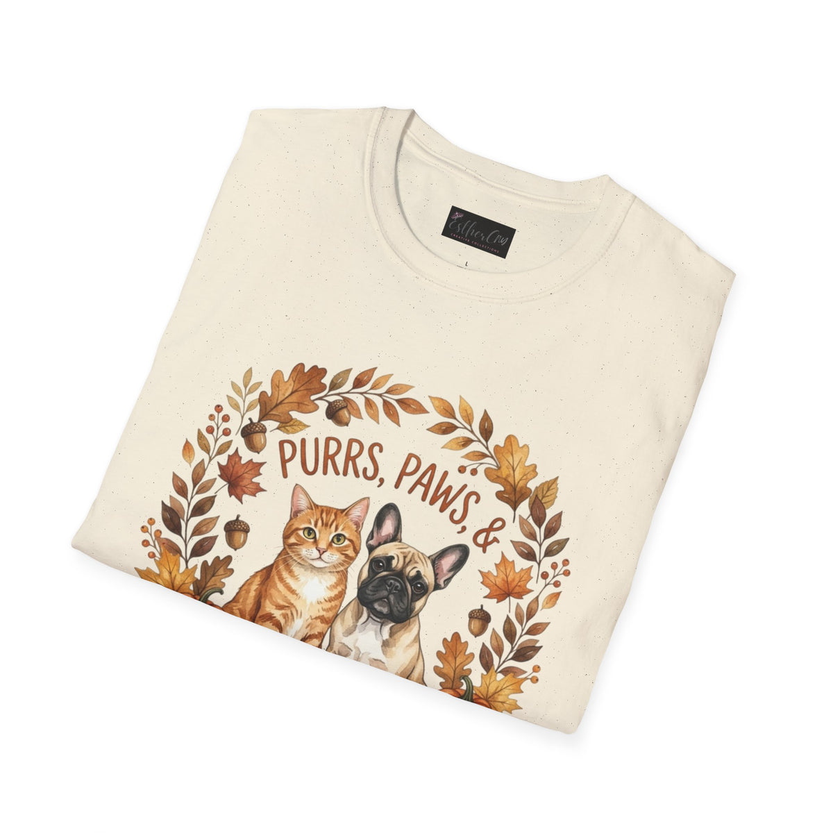 Purrs, Paws & Pumpkin Spice T-Shirt — Fall Cat & Dog Autumn Tee